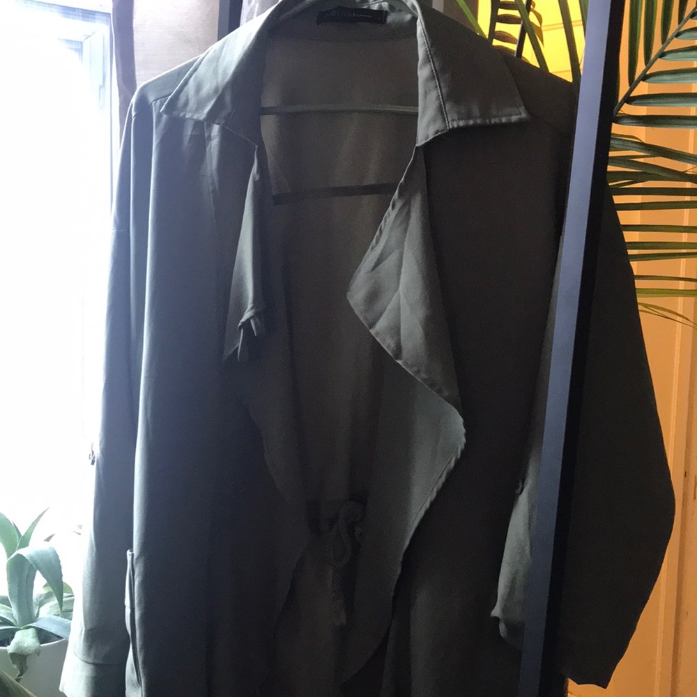 Cinched waist light overcoat in mint green